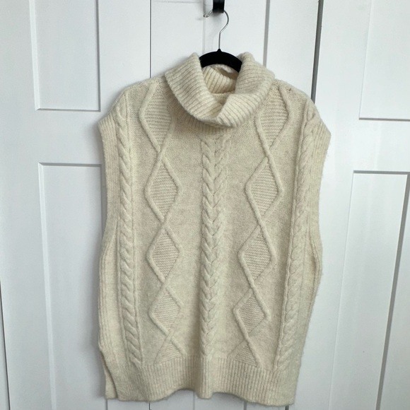 LOFT Cream Cable Knit Sleeveless Turtleneck Sweater vest - Picture 1 of 8